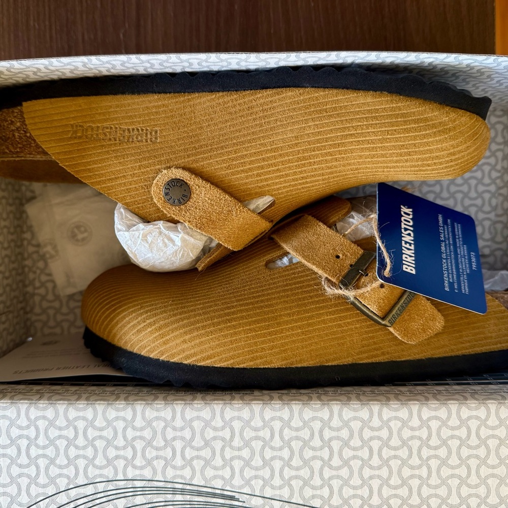 Birkenstock Corduroy Cork Brown Boston Clogs in 38 narrow fit
